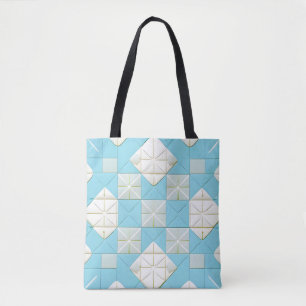 Bolsa Tote Padrão Geométrico Azul e Branco