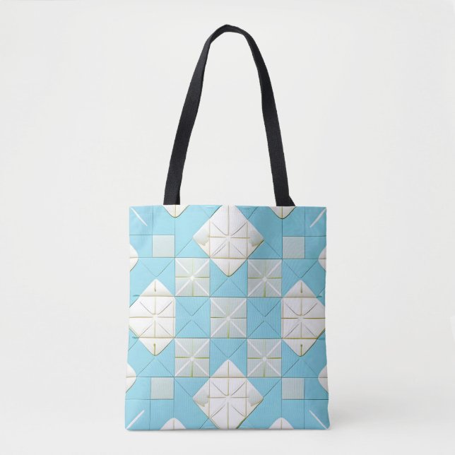 Bolsa Tote Padrão Geométrico Azul e Branco (Frente)
