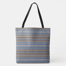 Bolsa Tote Padrão Geométrico Azul e Marrom do Estilo Sudoeste