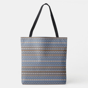 Bolsa Tote Padrão Geométrico Azul e Marrom no Estilo Sudoeste
