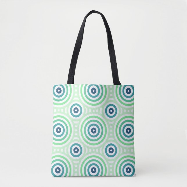 Bolsa Tote Padrão Geométrico Circular Retroativo em Verde e A (Frente)