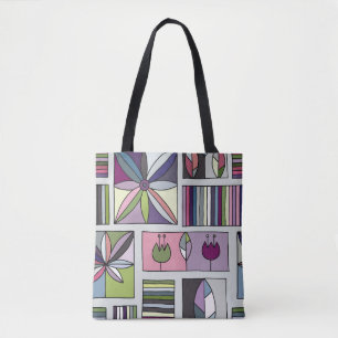 Bolsa Tote Padrão geométrico colorido, desenhado à mão.