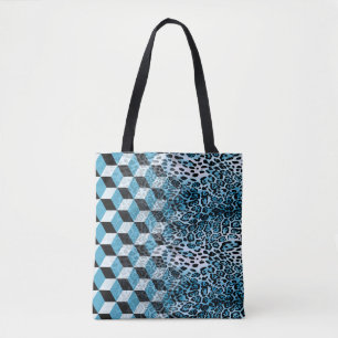 Bolsa Tote Padrão geométrico com pele-leopardo, pateta-leopar