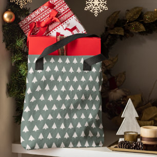 Bolsa Tote Padrão Geométrico da Árvore Xmas Verde Sage Míni