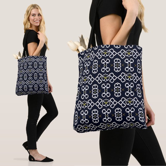 Bolsa Tote Padrão geométrico de Abstrato elegante em azul Mar (Criador carregado)