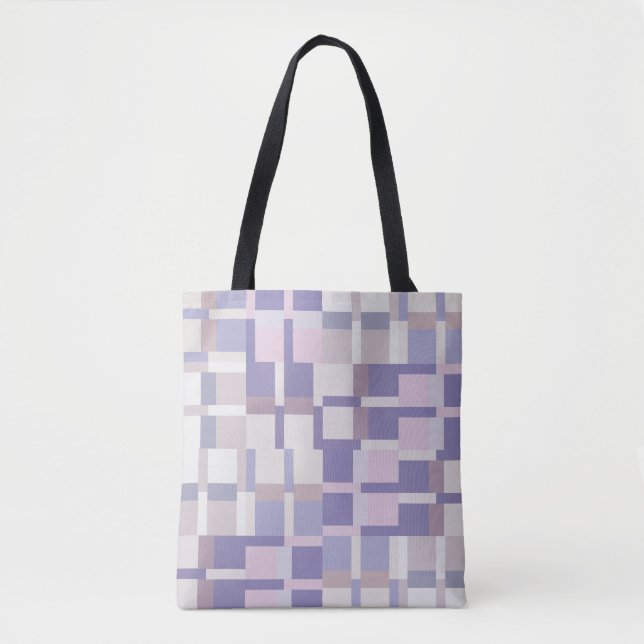 Bolsa Tote Padrão Geométrico de Bloqueio de Cores - Roxo e La (Frente)