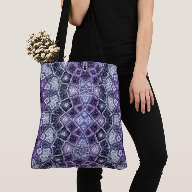 Bolsa Tote Padrão Geométrico de Caleidoscópio Roxo e Azul (Close Up)