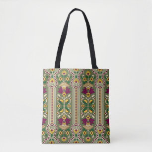 Bolsa Tote Padrão geométrico de Mughal Paisley no fundo verde