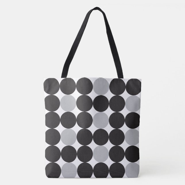 Bolsa Tote Padrão Geométrico de Pontos Negros da Cinza Negra  (Frente)