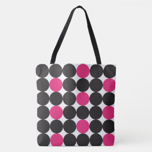 Bolsa Tote Padrão Geométrico de Pontos Pretos Cor-de-Rosa Neg