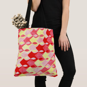 Bolsa Tote Padrão Geométrico Diamante Retro Vermelho, Rosa e 