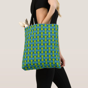 Bolsa Tote Padrão geométrico do Abstrato retrô em azul e verd