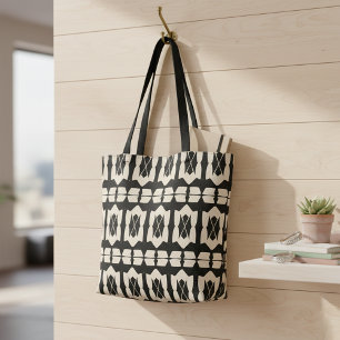 Bolsa Tote Padrão Geométrico Elegante de preto e bege