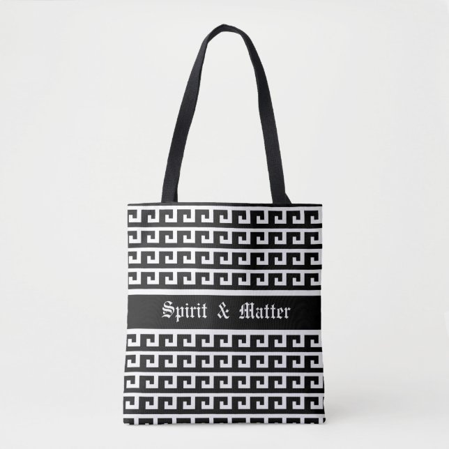 Bolsa Tote Padrão Geométrico Elegante Preto e Branco (Frente)