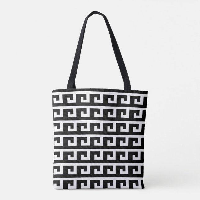 Bolsa Tote Padrão Geométrico Elegante Preto e Branco (Verso)
