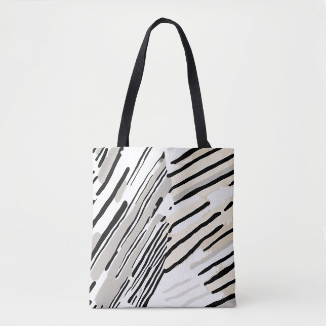 Bolsa Tote Padrão geométrico em preto, branco e Cinza (Frente)