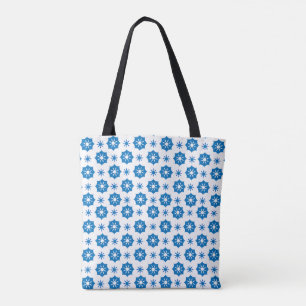 Bolsa Tote Padrão Geométrico Floral Azul E Branco Elegante