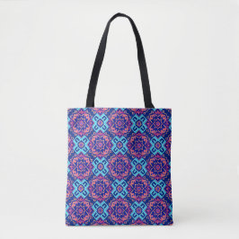 Bolsa Tote Padrão Geométrico Floral Vibrante