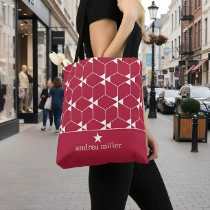 Bolsa Tote Padrão geométrico moderno com monograma de estrela