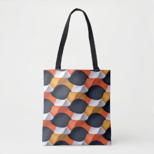 Bolsa Tote Padrão Geométrico Moderno de Ondas 3D em Cores Neg