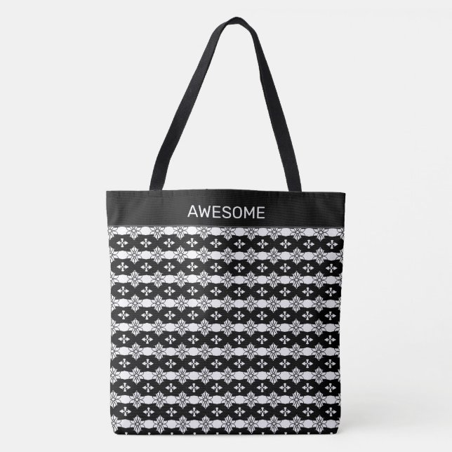 Bolsa Tote Padrão Geométrico Moderno em Preto e Branco (Frente)