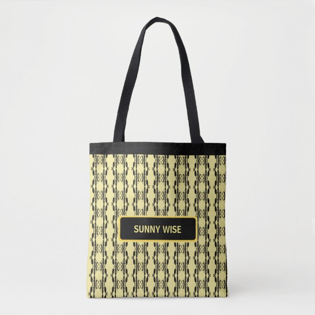 Bolsa Tote Padrão Geométrico Moderno Preto e Amarelo (Frente)