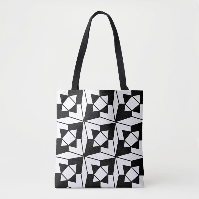 Bolsa Tote Padrão Geométrico Moderno Preto e Branco (Frente)