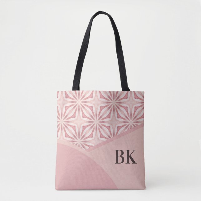 Bolsa Tote Padrão Geométrico Monograma Feminino Bonito Rosa (Frente)