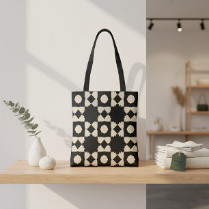 Bolsa Tote Padrão Geométrico na moda Black & Beige