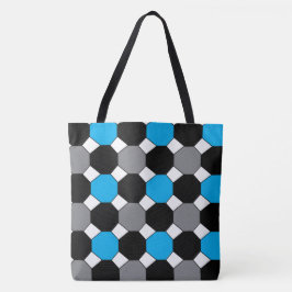 Bolsa Tote Padrão Geométrico Preto Azul