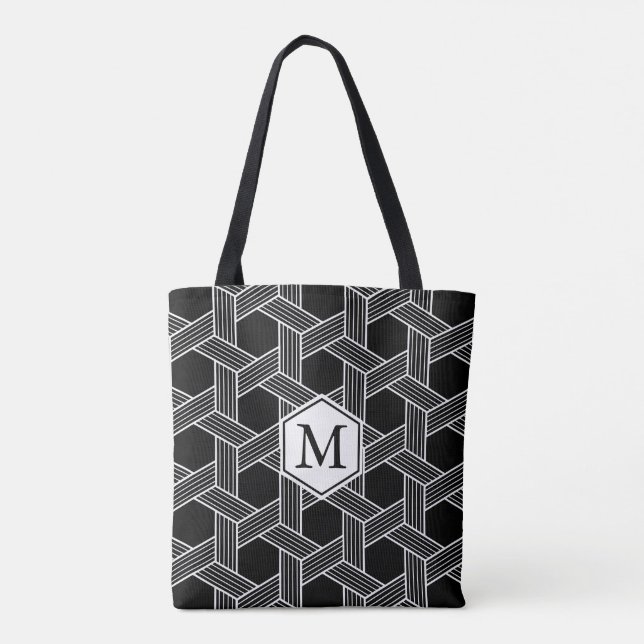 Bolsa Tote Padrão Geométrico Preto e Branco (Verso)