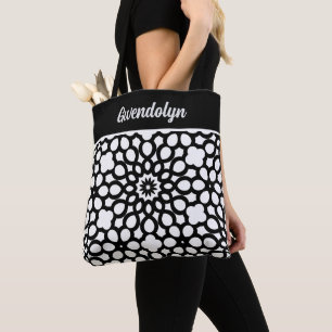 Bolsa Tote Padrão Geométrico Preto e Branco Diário