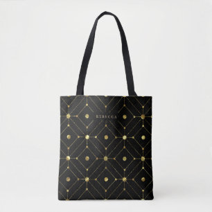 Bolsa Tote Padrão geométrico preto e dourado