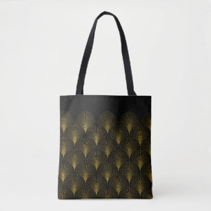 Bolsa Tote Padrão Geométrico Preto E Dourado Art-Deco