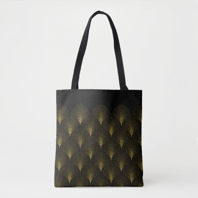 Bolsa Tote Padrão Geométrico Preto E Dourado Art-Deco (Frente)