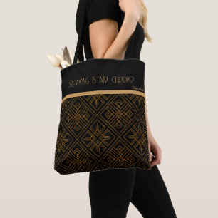 Bolsa Tote Padrão Geométrico Preto e Dourado, Comprando Cardi