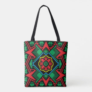 Bolsa Tote Padrão geométrico preto, vermelho, verde letão tri