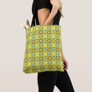Bolsa Tote Padrão Geométrico Retro Amarelo e Azul