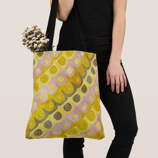 Bolsa Tote Padrão Geométrico Retro em Amarelo e Rosa (Close Up)