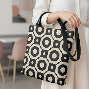 Bolsa Tote Padrão Geométrico Trendy Mosaic Black & Beige