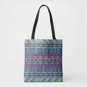 Bolsa Tote Padrão Geométrico Tribal Colorido
