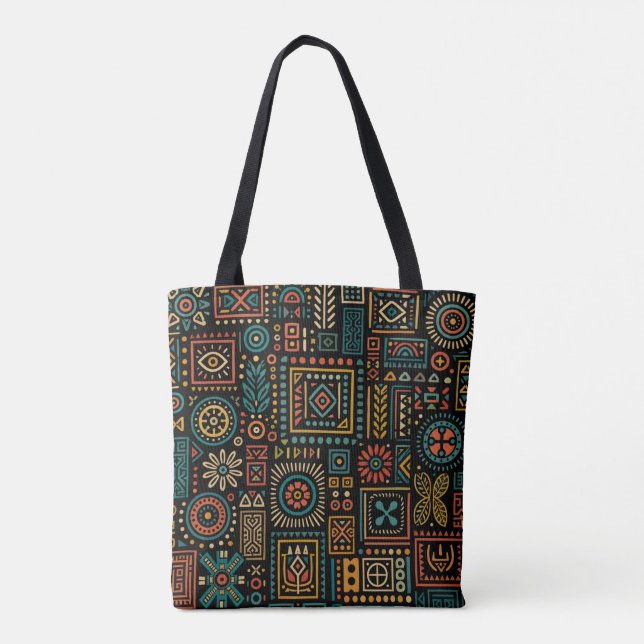 Bolsa Tote Padrão Geométrico Tribal Moderno (Verso)