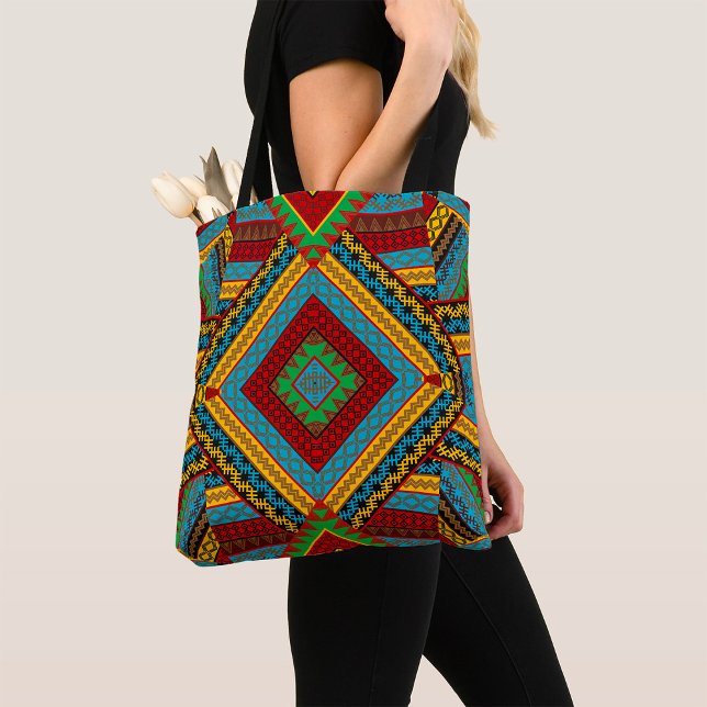Bolsa Tote Padrão Geométrico Tribal Negrito Boho Étnico Color (Criador carregado)