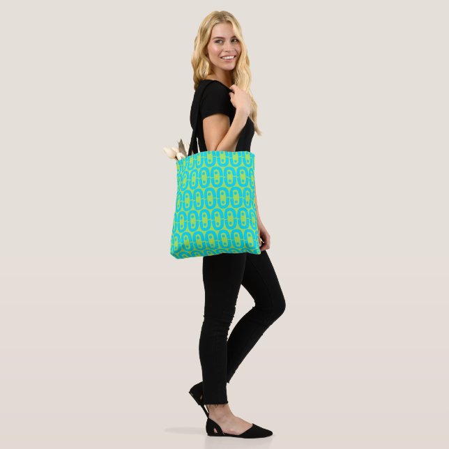 Bolsa Tote Padrão Geométrico Turquesa e Verde Lima (No(a) Modelo)