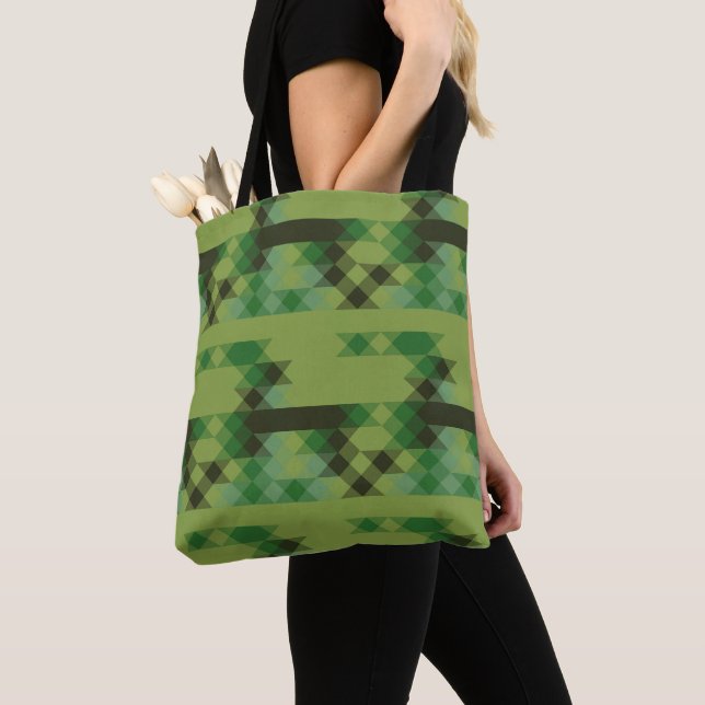 Bolsa Tote padrão geométrico verde (Close Up)