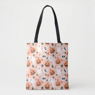 Bolsa Tote Padrão Ghost e Jack-O-Lanterna Bonito