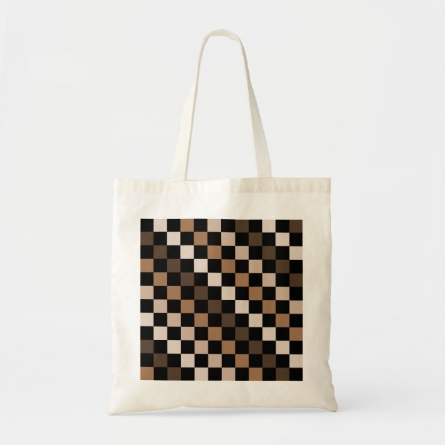 Bolsa Tote Padrão Gingham Preto-Castanho Verificado (Frente)