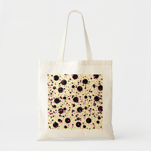 Bolsa Tote Padrão Glam de Bolinhas Rosa e Preto (Frente)