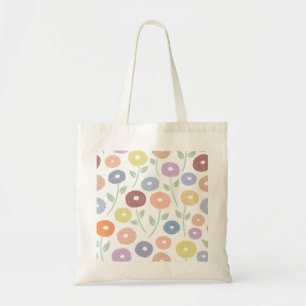 Bolsa Tote Padrão Grande Flor Fuzzy Pastéis em Branco