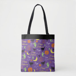 Bolsa Tote Padrão Halloween Truque Ou Tratar Preto Roxo